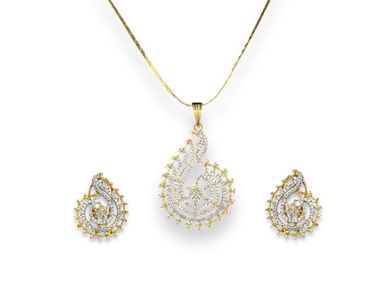 Zirconia Leaf Pendant Set